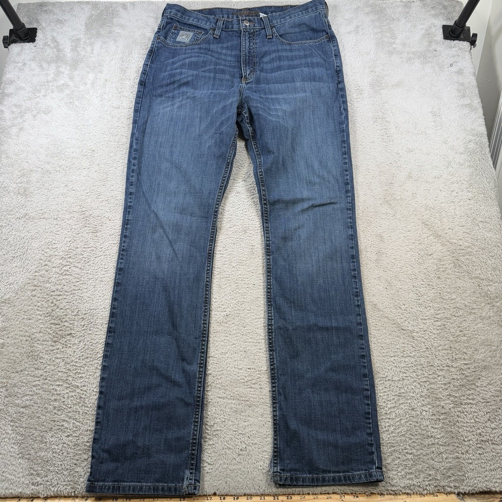 Cinch Jeans Men 34x36 (Fit 34x34) Blue Denim Relaxed Straight Silver Label Rodeo